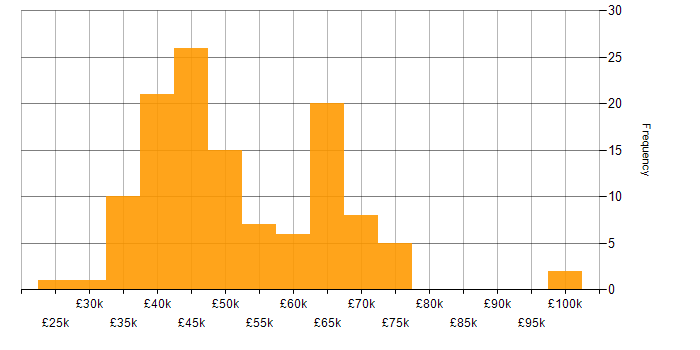 Salary histogram for Developer in Newcastle upon Tyne