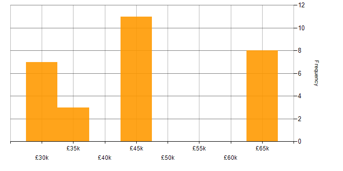 Salary histogram for Business Systems Manager in the North of England