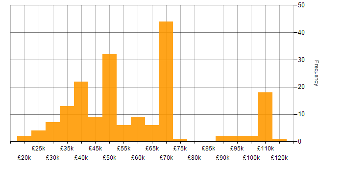 Salary histogram for Budget Management in the North of England