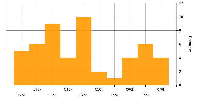 Salary histogram for Defect Tracking in the UK