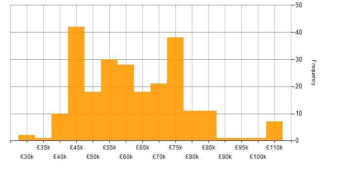 Delivery Manager salary histogram for jobs with a WFH option