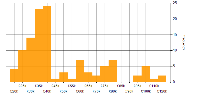 Salary histogram for Digital Forensics in the UK