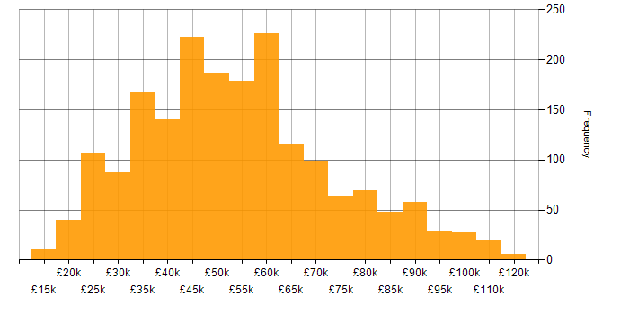 Salary histogram for ERP in the UK