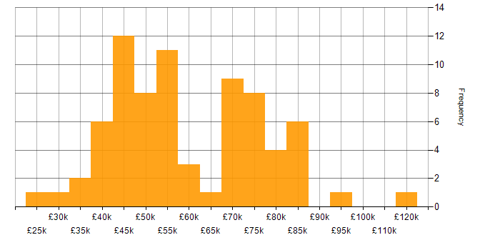 Performance Metrics salary histogram for jobs with a WFH option