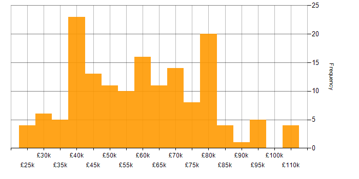 Salary histogram for Vulnerability Remediation in England