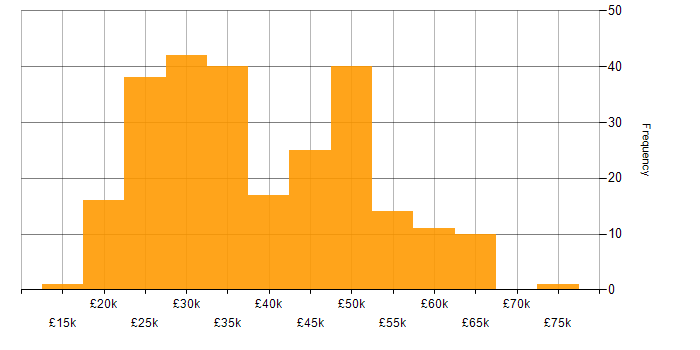 Salary histogram for DNS in the Midlands