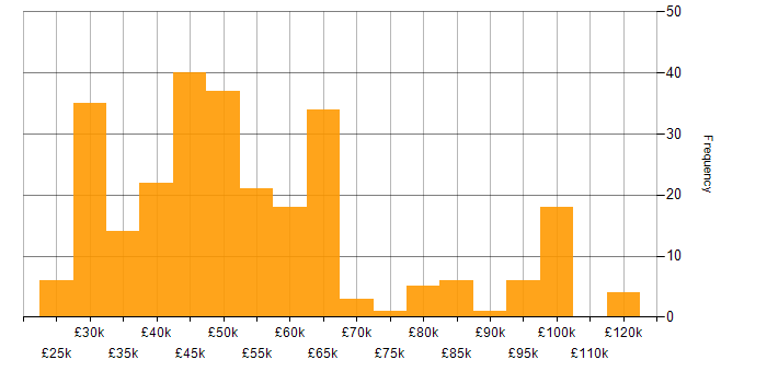Salary histogram for Information Management in the UK