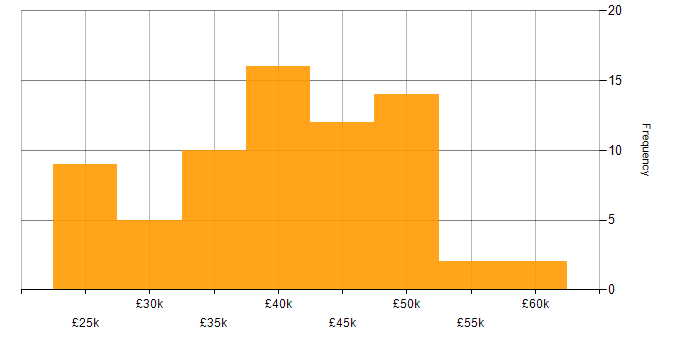 Salary histogram for Network Support in the UK