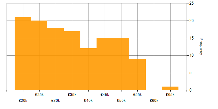 Salary histogram for Support Consultant in the UK