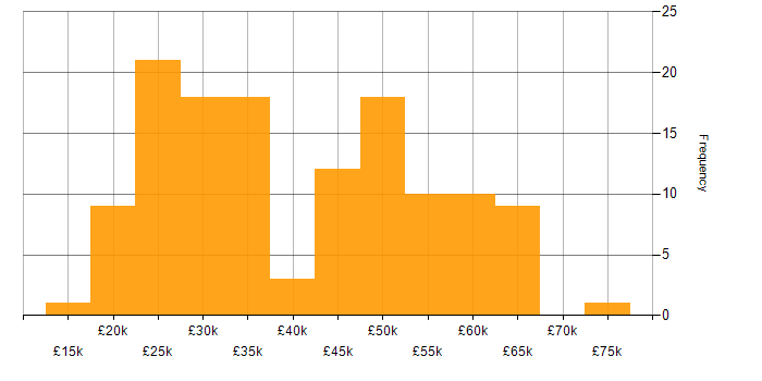 Salary histogram for DNS in the West Midlands