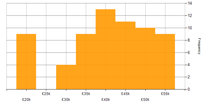 Support Consultant salary histogram for jobs with a WFH option