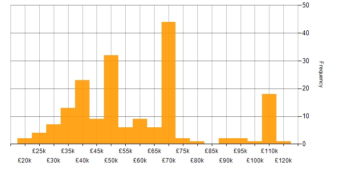 Salary histogram for Budget Management in the North of England
