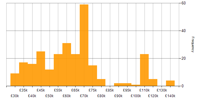 Budget Management salary histogram for jobs with a WFH option