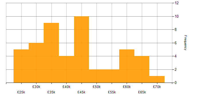 Salary histogram for Defect Tracking in the UK