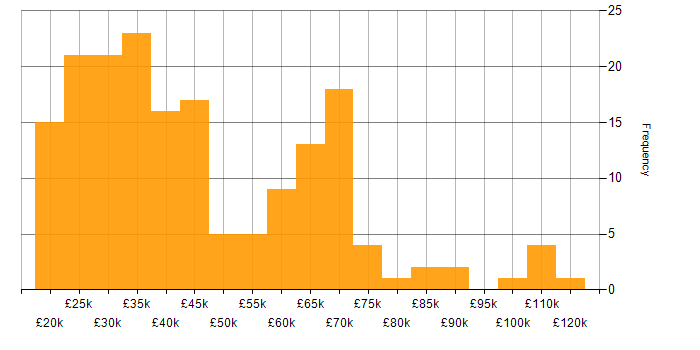 Salary histogram for French Language in the UK
