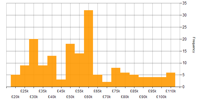Salary histogram for Performance Analysis in the UK