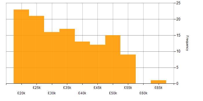 Salary histogram for Support Consultant in the UK