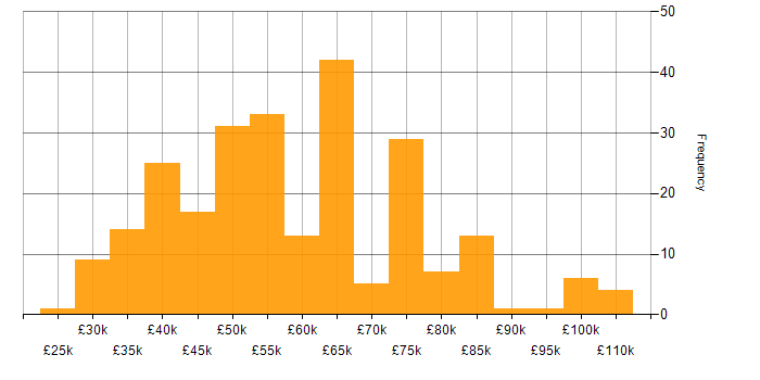 IBM salary histogram for jobs with a WFH option