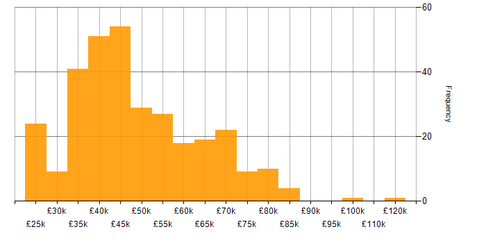 Salary histogram for Microsoft Project in the UK